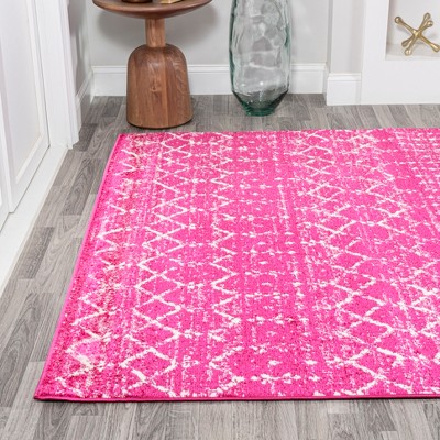 Fuchsia Ivory Trellis 5' x 8' Reversible Washable Rug