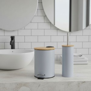 Evideco French Home Goods Bathroom Set with Bamboo Lid - Matte Metal Trash Can and Toilet Brush - 1 of 4
