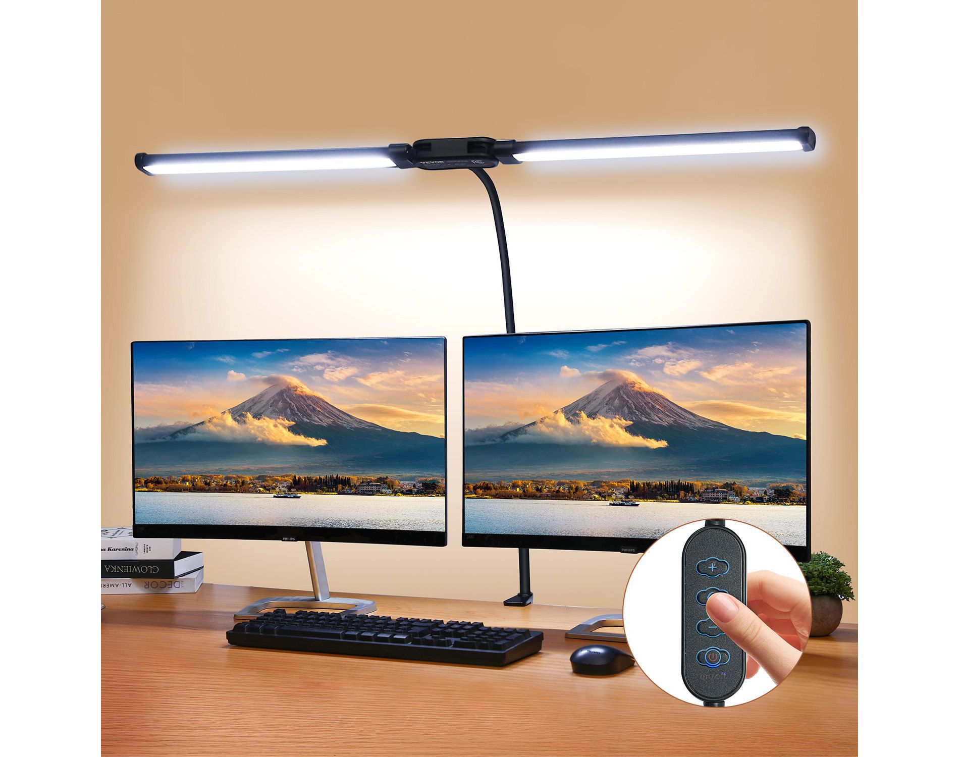 VEVOR LED Desk Lamp with Clamp, Double Head Desk Light, Eye-Caring Lamp with 360° Adjustable Gooseneck, 50 Lighting Modes & Timer for Home Office