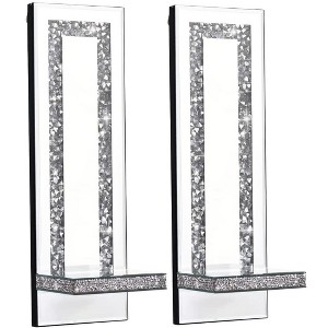 Aoibox Crystal Crush Diamond Mirrored Candle Sconces, Silver Wall Candle Holder Set of 2, Wall Decor for Living Room, Dining Room (Rectangle Stripe) - 1 of 4