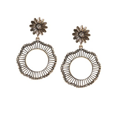 SOHI Women's Antique Silver Daisy Circular Swirl Drop Earrings