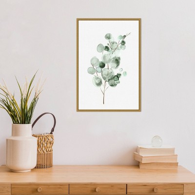 16" x 23" Gold Framed Green Eucalyptus Canvas Wall Art