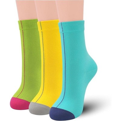 SERISIMPLE Women Rayon Bamboo Thin Vivid Color Super Soft Stretchy Crew Socks Yellow Medium 3 Pairs