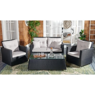 Lorma 4-Piece Black Wicker Patio Set with Light Grey Cushions