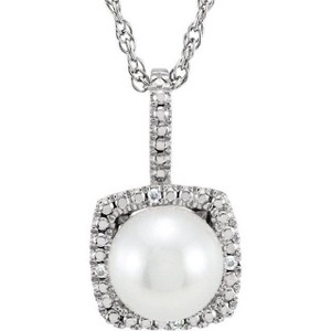 Pompeii3 Sterling Silver 7mm Freshwater Cultured Pearl & .015 CTW Diamond 18" Necklace - 1 of 3