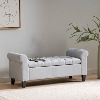 CAVINAS PU Leather Storage Ottoman Bench with Rolled Arms,Upholstered Storage Ottoman,Storage Bench for Living Room,Bedroom