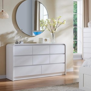 SinCiDo Corner Dressing Table w/Mirror and Lights, Fluted Vanity w/Glass Top, Three-Panel Mirror, Charging Port, 3 Drawers & 2 Cabinets, Natural Oak - 1 of 4