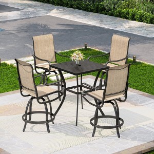 Captiva Designs 5pc Outdoor Patio Steel Bar Table & Sling High Bar Swivel Stools - 1 of 4