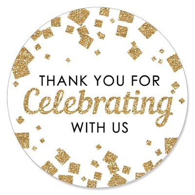 Big Dot of Happiness Thank You For Celebrating With Us - Gold - Party Circle Sticker Labels - 24 Count