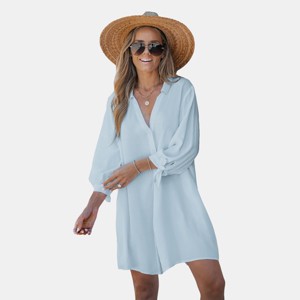 Women's Tie Cuff Button-Front Cover-Up Dress - Cupshe - 1 of 4