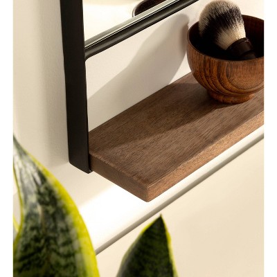 Chadwin Natural Black 20" x 34" Arched Wall Mirror with Mango Wood Shelf