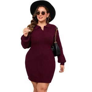 Clearlove Women's Plus Size Long Sleeve Ribbed Knit Sweater Dress Casual Elegant Midi Dresses - 1 of 4