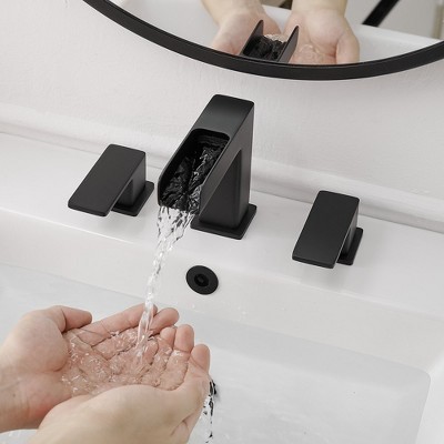 Matte Black Widespread 2-Handle Bathroom Faucet with Metal Drain