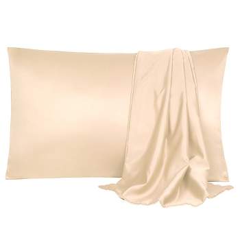 2 Pcs Standard 20"x26" Soft Satin Envelope Pillow Cases Light Tan - PiccoCasa