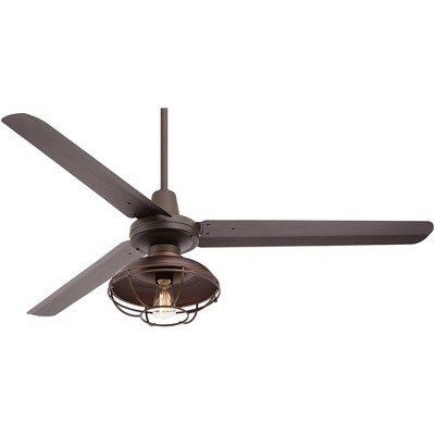 60" Casa Vieja Industrial Indoor Outdoor Ceiling Fan with Light LED Remote Control Oil Rubbed Bronze Metal Blades Damp Rated Patio Porch