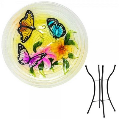 Home & Garden 23.0" Butterfly  Birdbath With Stand Yard Decor Gold Crest Distributing  -  Bird Baths