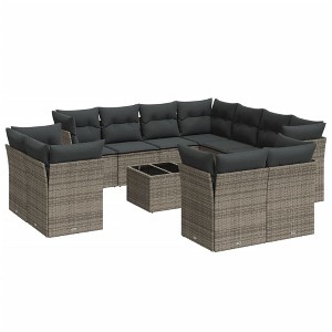 vidaXL 12 Piece Patio Sofa Set with Cushions Gray Poly Rattan - With Table - 1 of 4