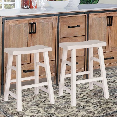 Walnut 24" Backless Saddle Wood Counter Stools, Set of 2