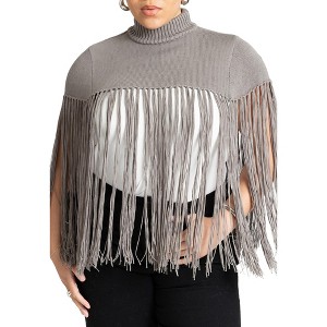 ELOQUII Women's Plus Size Fringe Half Sweater - 1 of 4