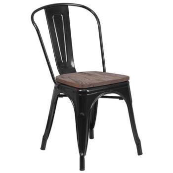 Flash Furniture Metal Stackable Chair with Wood Seat