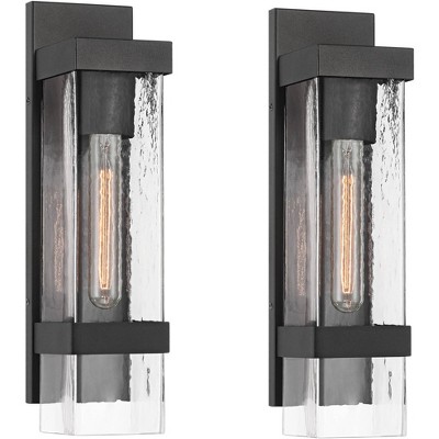 John Timberland Solum 17" High Textured Black Wall Sconce Set of 2