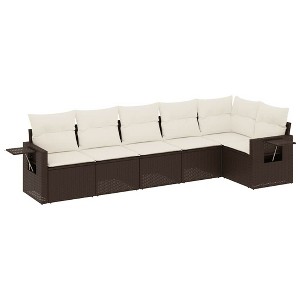 vidaXL 6 Piece Patio Sofa Set with Cushions - Brown and Cream Without Table - 1 of 4