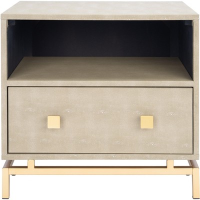 Meilana 1 Shelf 1 Drawer Nightstand - Light Taupe/Brass - Safavieh.