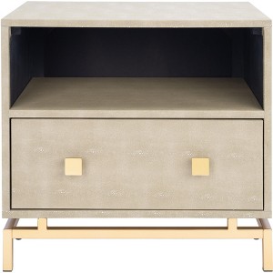 Meilana 1 Shelf 1 Drawer Nightstand - Light Taupe/Brass - Safavieh. - 1 of 4