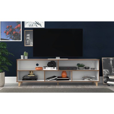 Warren White and Oak 71" TV Stand with Shelves