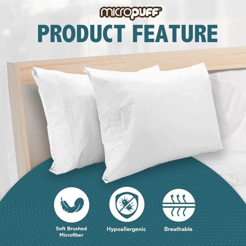 Micropuff Microfiber Hypoallergenic Pillow Cases – White (4 Pack), 2 of 9