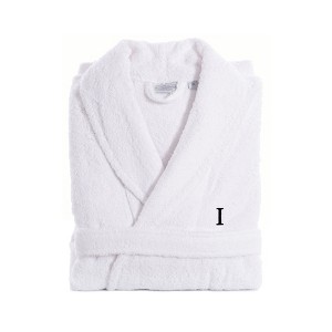 Linum Home Textiles 100% Turkish Cotton Adult Personalized Terry Bathrobe in Black Bookman Font - 1 of 3