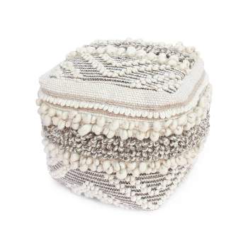 Gerardo Contemporary Wool and Cotton Pouf Ottoman Natural/White - Christopher Knight Home
