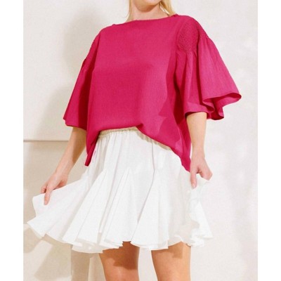Women's Boat Neck Drop Shoulder With Smocking Blouse - Oddi