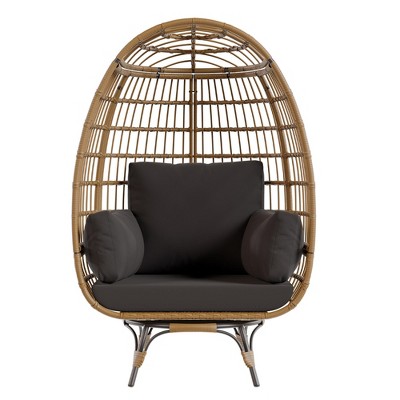 Extra Large 360° Rotating Egg Chair - Patio Rotating Rattan Egg Basket Lounge Chair with Steel Frame and 4 Cushions for Patio, Living Room and More