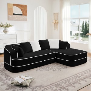 106" Teddy Velvet L-Shaped Sectional Sofa with Chaise, Boneless 32D High-Density Foam, Fluffy Comfy Couch with Curved Armrests, No Assembly - 1 of 4