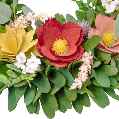 Vibrant Spring Floral Artificial Wreath with Green Foliage