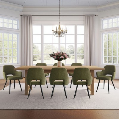 Set of 8 Modern Dining Chairs with Armrests, Upholstered Dining Room Chairs with Black Metal Legs, Comfortable Seats for Kitchen & Home-Maison Boucle