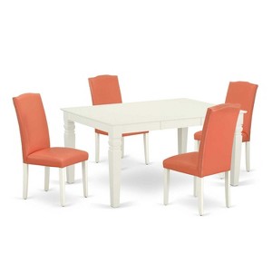 Kitchen Table Set 5 Piece Rectangle Table w/ Chairs - 42/60 Inch Dining Set Linen White Legs Pink Flamingo - 1 of 4