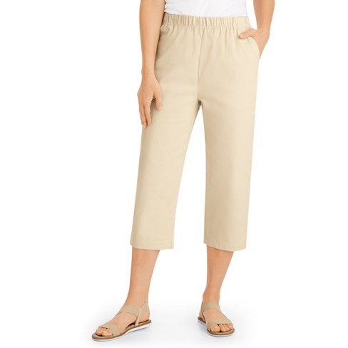 Collections Etc Versatile Women s Pull on Elasticized Waist Twill Capris Large Stone Female Target