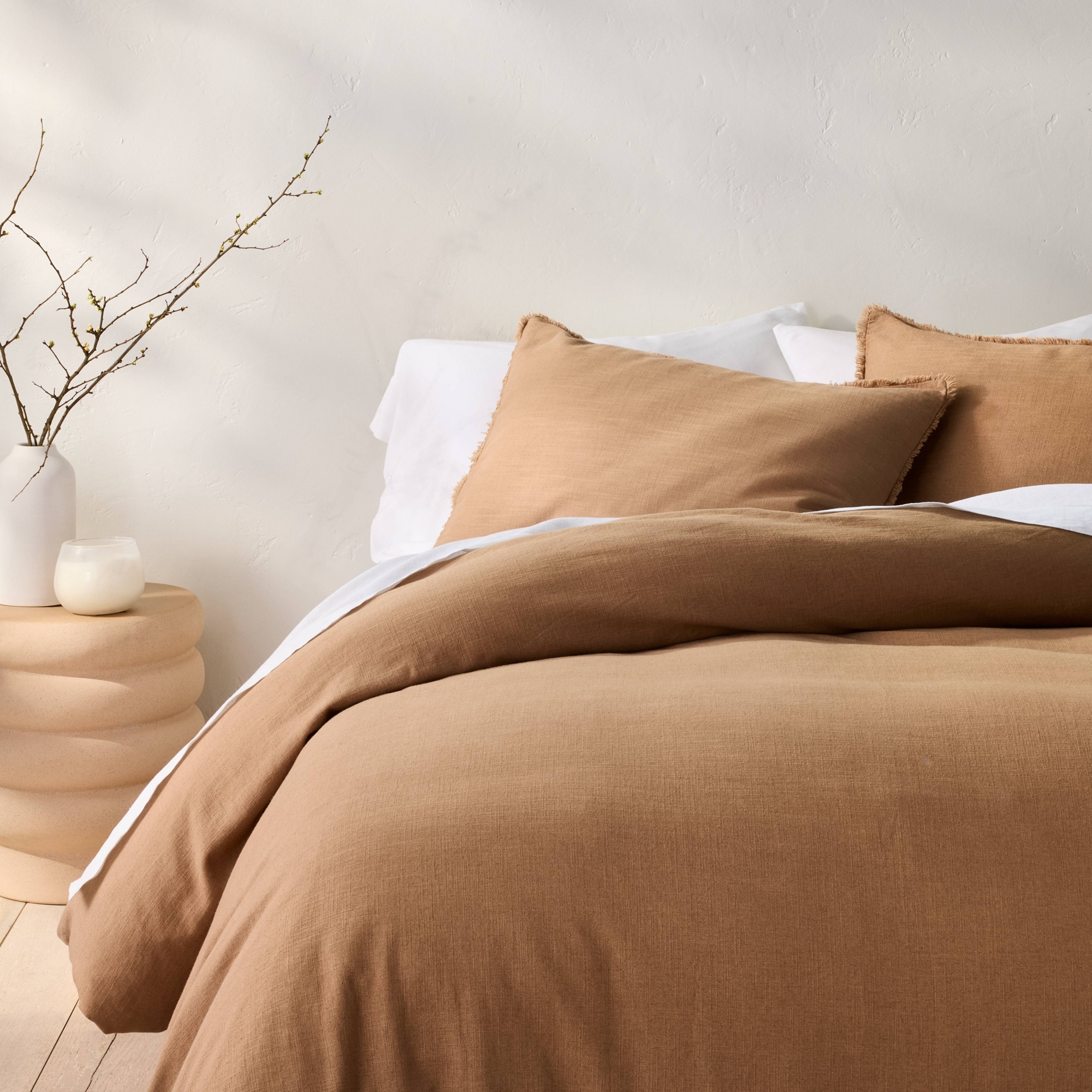 Full/Queen Heavyweight Linen Blend Duvet Cover & Sham Set Warm Brown - Casaluna™