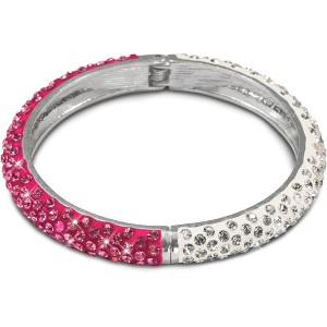 Pavilion Gift Company - White & Fuchsia Bracelet - 2.64" White and Pink Crystal Bangle Bracelet - Bracelets - 1 of 3