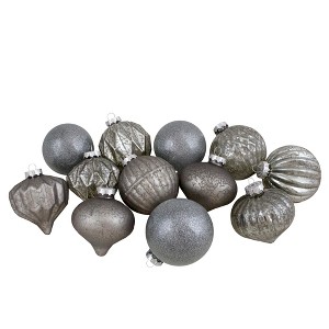 Northlight Finial and Glass Ball Christmas Ornaments -3.25" - Neutral and Silver - Set of 12 - 1 of 4