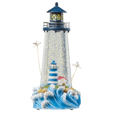 Collections Etc LED Lighted Hand-Painted Lighthouse Water Glitter Globe Blue