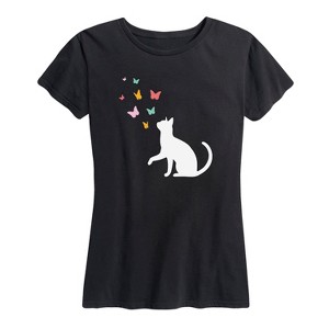 Women's - Instant Message - Cat and Butterflies Short Sleeve Graphic T-Shirt - 1 of 4