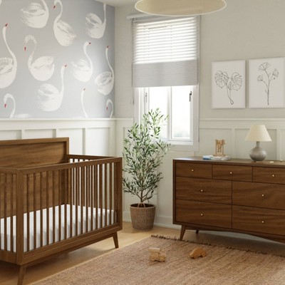 Natural Walnut Mid-Century 7-Drawer Double Dresser