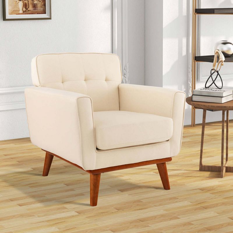 Costway Modern Accent Chair Upholstered Linen Fabric Armchair with Removable Cushion Beige/Grey, 4 of 11