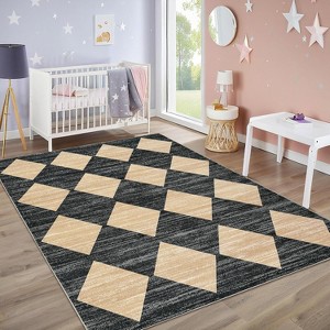 Washable Runner Area Rug, Non Slip Non Shedding Print Carpet, Modern Stain Resistant Foldable Soft Door Mat for Kitchen Hallway - 1 of 4