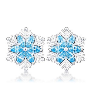 ShineHigh .6 Ct Rhodium Plated Marquise CZ Snowflake Earrings – Clear & Aqua Blue Stone Variants – Elegant Holiday-Inspired Design with Precision Cut - 1 of 1