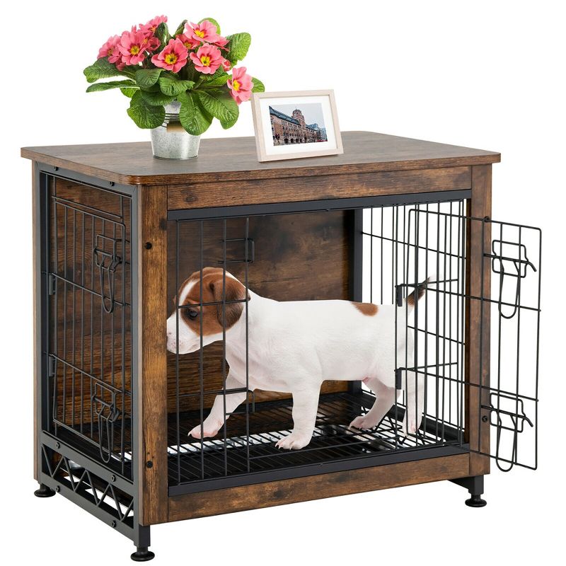 Tangkula Wooden Dog Crate Furniture with Tray Double Door Dog Kennels End Table, 1 of 10