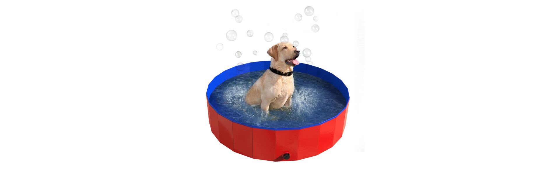 Portable Plastic Pool for Dogs - 47-Inch Diameter Foldable Pool with Carrying Bag - Large Pet Pool with Drain for Bathing or Play by PETMAKER (Red)